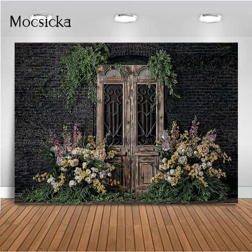 Dark Brick Wall Green Leaves Photography Backdrop Art Photocall Newborn Kids Portrait Photo Booth Background Photoshoot Props