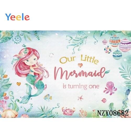 Customized For Photo Shoot Cartoon Mermaid princess Backdrop Happy 1st Birthday Party Backgrounds For Photo Studio Custom