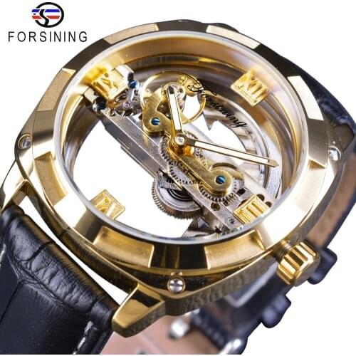 Forsining Official Exclusive Sale Golden Double Side Transparent Modern Design Men Watch Top Brand Luxury Automatic Wristwatches