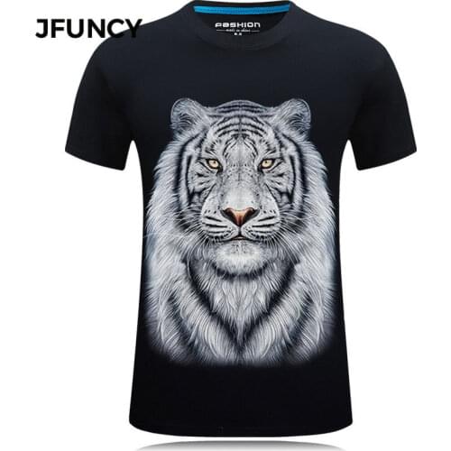 JFUNCY Men 3D T-shirt Summer Casual Harajuku White Tiger Print Man Tee Shirts Short Sleeve Male Tops Plus Size Hip-hop Tshirt