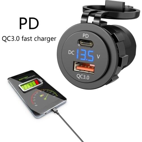 IP66 Water Proof 12V DC Power Delivery QC3.0 Dual Type-c 5V 3A USB Motorcycle Cigarette Lighter Socket Charger Connector