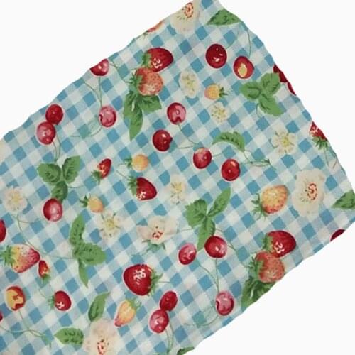 Graceful Blue Check Strawberry Cherry Flower Printed Cotton Poplin Fabric Floral Poplin Fabric 50x145cm Baby Cloth Dress Patchwo