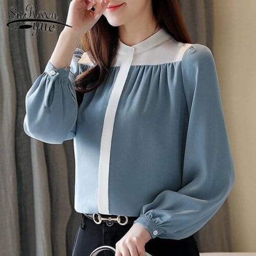 Korean Blusas Mujer De Moda 2021 Spring OL Chiffon Long Sleeve Blouse Women Button Solid Lantern Sleeve Shirts Women 8484 50