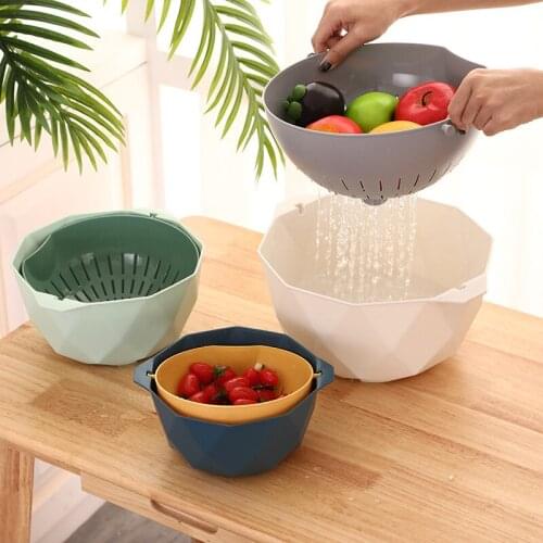 Kitchen Double Drainage Basket PP Round Rotating Fruit Basket Multifunctional Vegetable Washing Basket Drain