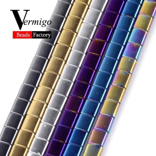 Square Cube Hematite Natural Stone Beads For Jewelry Accessories DIY Necklace Bracelet Spacer Beads 5*2mm 5*5mm 6*4mm 6*6mm 15"