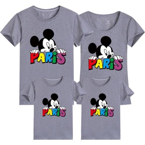 Disney Summer Family T-shirts Cotton Boys Cartoons Print O-neck Kawaii Short Sleeve Casual Streetwear Parent-child Clothes