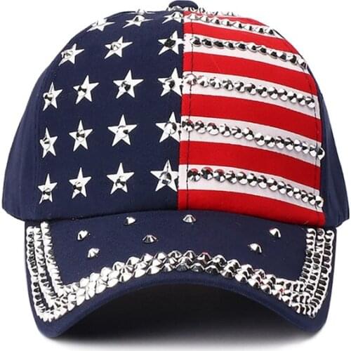 Summer sports Cap Sparkle Rhinestone Decorative American Flag Printed Hat travel Summer Cap Women Man hat