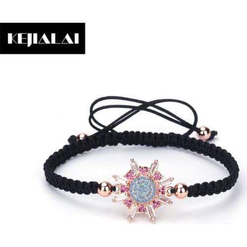 Polygon Charm Bracelet Women Jewelry with Rhinestone Crystal Zirconia Shining Macrame Bracelet Adjustable for Girls Sun Star