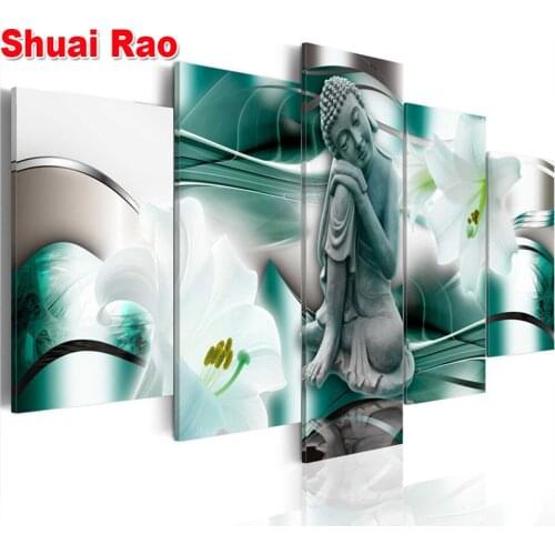 5 Pieces Modular Diamond Embroidery white lily Buddha Statue DIY full Square round drill Cross stitch Rhinestones Mosaic decor p