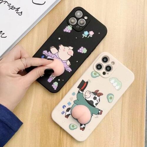 Cattle pig Pinch 3D Funny Cute Squishy Peach Stereo Soft phone Case For iphone 7 8 Puls X XR XS 11 12 pro Max soft cover funda