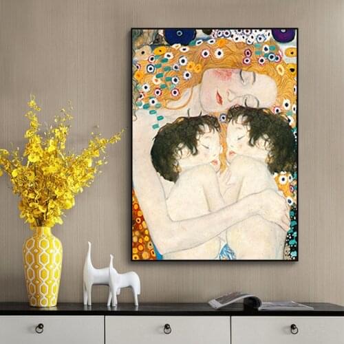 Gustav Klimt Mother Love Twins Baby Nordic Style Canvas Painting Posters and Prints Wall Art Picture for Living Room Decoration