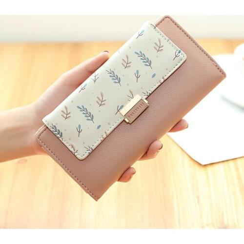 Brand New Fashion Women Wallet High Capacity Long Fold Purse Printing Contrast color Female Coin Purse Multifunction Clutch
