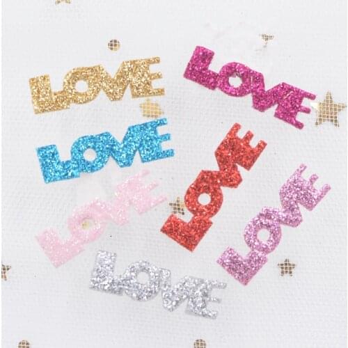 200Pcs 26mm Glitter Leather Fabric Patches "LOVE" Appliques for Stick on Crafts Clothes T-shirts Jeans DIY Hair Bow Decor F73