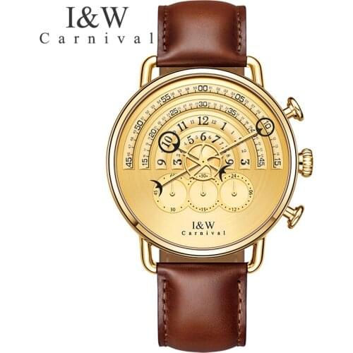 Luxury Carnival big dial Waterproof watch men Sapphire All gold stainless stell quartz Stop watch wristwatch relogio masculino