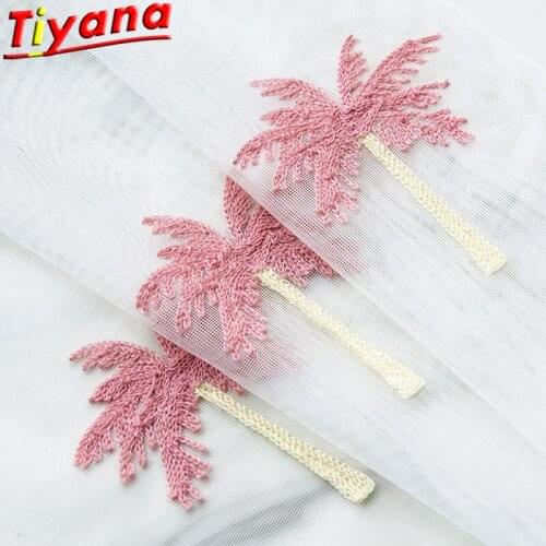 Pink Coconut Tree Embroidered Tulle Curtains for Living Room Plant Eembroidery White Sheer Tulle for Balcony X-HM434#30