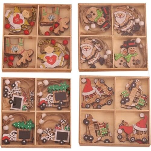 Merry Christmas 2022 Christmas Tree Decoration Ornaments Wooden Old Man Angel Cartoon Car Pendant Christmas Decoration Navidad