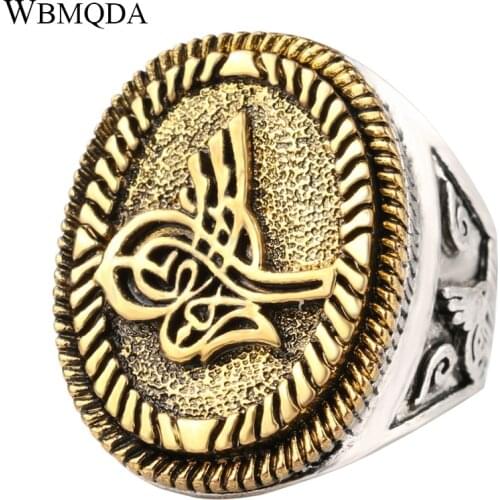 Vintage Hip Hop Big Signet Biker Viking Ring Men Punk Rock Oval Silver Color Rings Fashion Tibetan Indian Jewelry 2018