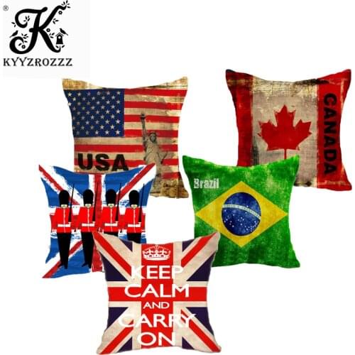 High Quality Decorative Union Jack US Britain Brazil Canada Cushion Cover Home Decor Sofa Car Seat Pillow Cases