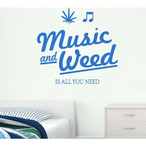WJWY Music And Weed Vinyl Wall Sticker Removable Art Wall Decal For Kids Children Room Bedroom Home Decoration Wallpaper