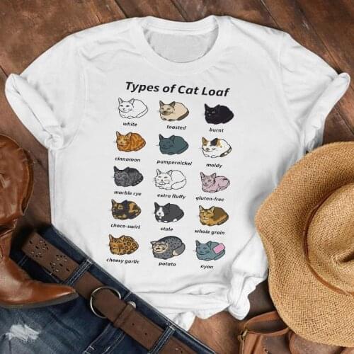 Women Lady Cat Pet Funny Kawaii Casual 90s Style Cartoon Shirt Clothes Tshirt Tee Womens Top Female Print T Graphic T-shirt