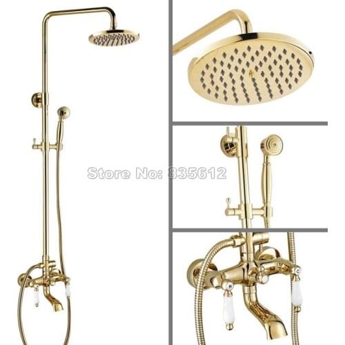 Gold Color Brass Luxury Rain Shower Faucet Set with Handheld Shower Head Bathroom Wall Mounted Clawfoot Bathtub Mixer Tap Wgf364