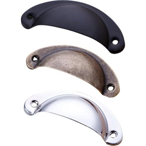 10pcs/set Cabinet Knob Drawer Handle Semicircle Door Handles Semicircular Shell Shape Antique Iron Fashion 82MM Black