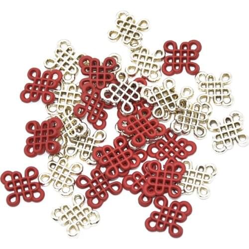 10pcs Gold Color&Rubber Lacquer Chinese Knot Charms Alloy Metal Vintage Pendants For DIY Jewelry Accessories Making 14*14mm