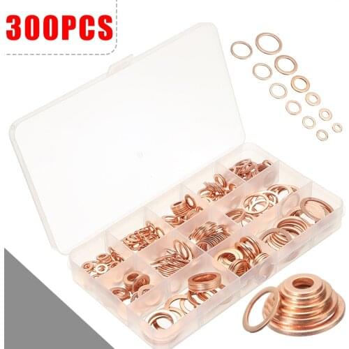 300pc M5 - M20 Copper Washers Gaskets Rings Sealing Ring Assortment Copper Seals Oil Drain Plug Machinery Equipment Tool Parts