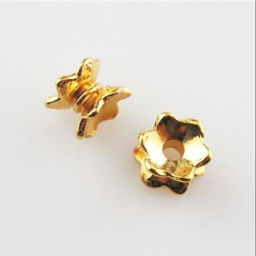 Fashion 70Pcs Gold Color Flower End Bead Caps Connectors 5x7mm