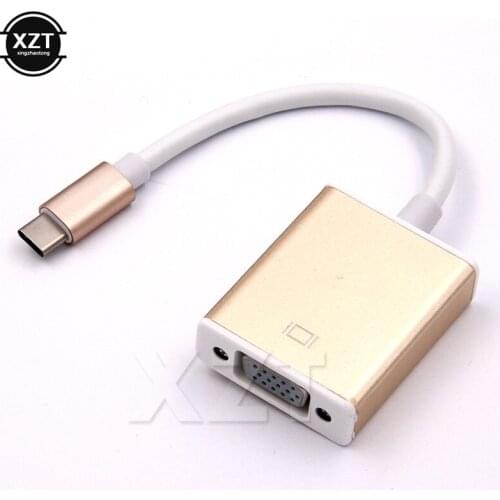 USB 3.1 Type C USB-C to VGA Converter Adapter Reversible for Macbook 12 inch Golden and Silver Male to Female Conneting Cable