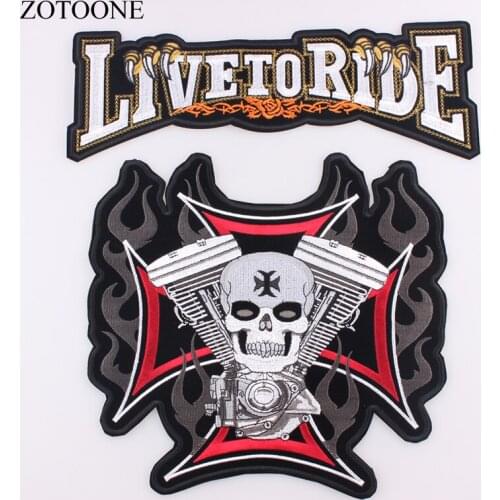 ZOTOONE LIVE TO RIDE Skull Big Patch For Clothing Embroidered Patch Apparel Fabric Sewing Beaded Applique DIY Clothes Sticker D