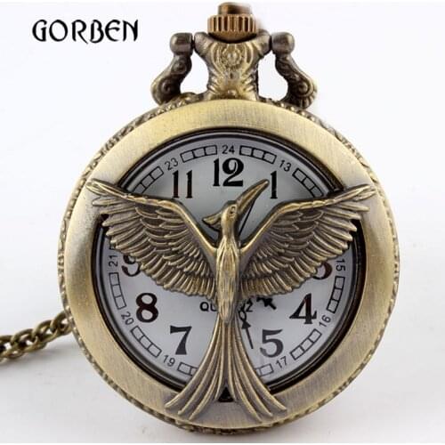 Bronze Retro Hunger Games Pocket Watch Round Dial Arabic Number Vintage Quartz Pocket fob Watches Gifts Relogio De Bolso
