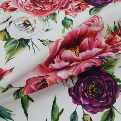 Digital painting Peony roses pure cotton fabric for summer dress tissu au metre telas por metros tecido tela shabby chic tissus