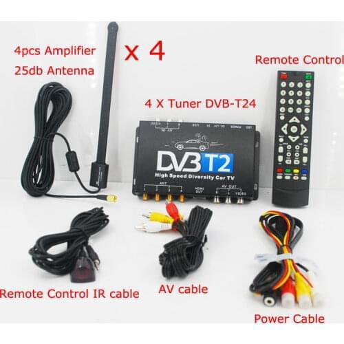 KUNFINE HDTV Car DVB-T2 DVB-T MULTI PLP Digital TV Receiver automobile DTV box With 4 Tuner Antenna HDMI HDTV Russia High Speed