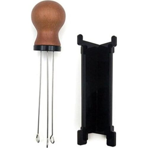 Coffee Tamper Distributor Leveler Tool,Needle Type Solid Wood Handle Needle Coffee Tamper,Coffee Powder Distributor