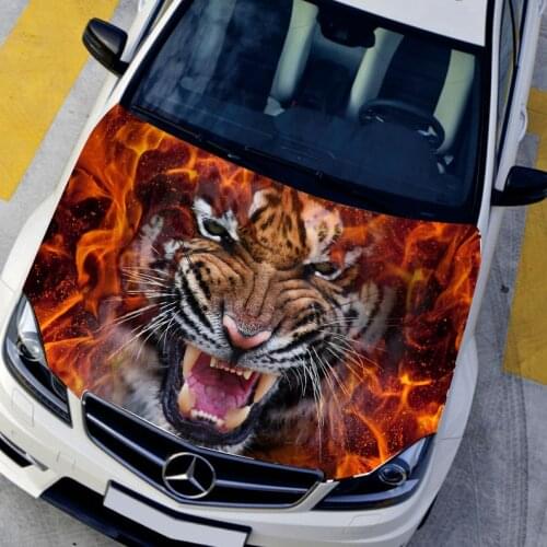 DIY Car styling HD inkjet Ferocious Burning Tigers Hood stickers car Waterproof Protective film Animal decals Paint protection