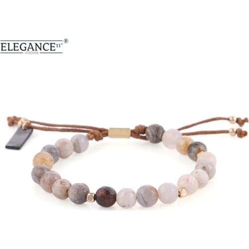 Elegance 6mm Natural Stone Bracelet Wax Thread Drawstring Adjustable Bracelets for Women Vintage Fashion Jewelry Wholesale