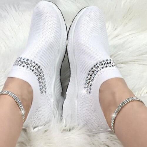Women Crystal Sneakers 2020 Women Flat Mesh Loafer Womens Comfort Vulcanized Ladies White Casual Shoes Trainers Female