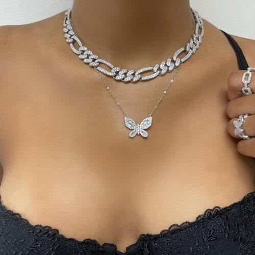 Iced out blilng hip hop women jewelry high quality 5A cubic zirconia cz 12mm figaro cuban link chain ice necklace