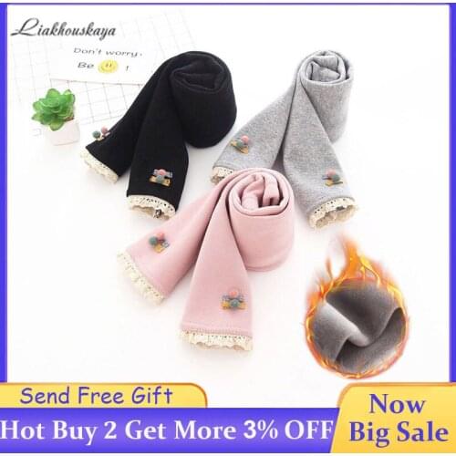 Leggings For Girls Autumn Winter Stretch Printed Colored Balls Trousers Baby Fleece Lined Leggings Thicken Girls Tight trousers