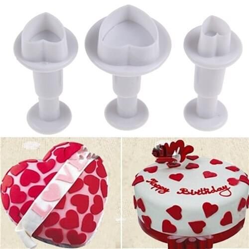 Love Heart Shape Cookie Plunger Cutter Biscuit Christmas Fondant Gum Paste Cupcake Toppers Mold Cake Decorating Tool 3Pcs