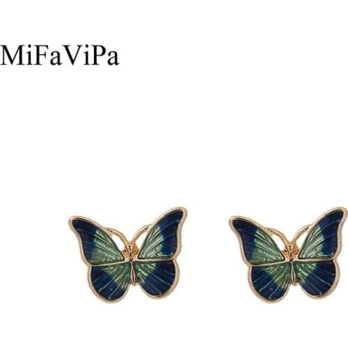 MiFaViPa Cute Green Enamel Butterfly Green Butterfly Earrings Studs Korean Style Simple Retro Stud Earrings
