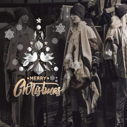 CRNT0090 window sticker Christmas 100% decoration for window shopping stores, without glue, repositionable and reusable at will