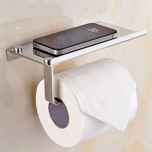 Wall Mount Toilet Paper Holder with Phone Shelf 304 Stainless Steel Toilet Paper Roll Holder Tissue Holder Bathroom Accessories