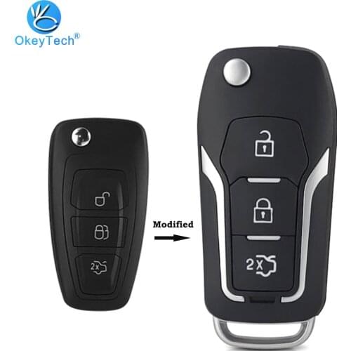 OkeyTech for Ford for Focus 2 Mk2 Mk3 Kuga Ranger Fiesta C Max Mondeo Flip Folding Smart Modified Car Key Shell Fob Cover HU101