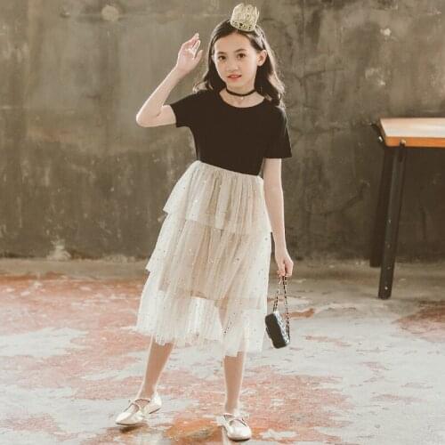 Girls Dress Elegant Summer Kids Clothes Princess Costume Short Sleeve Long Party Dresses Children Mesh Teen Kids Dress 6-16Y