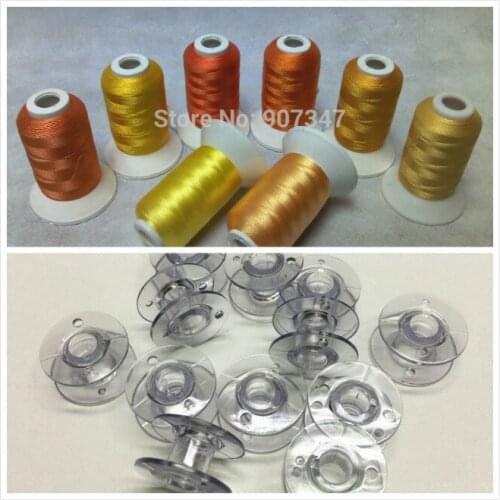 Polyester Machine Embroidery Thread For Most Embroidery Machine Gold Colors 500m*8 Mini Spools + 12 pcs Plastic Bobbin Cases