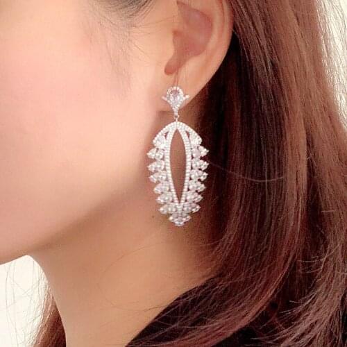Luxury Crytsal Big Earrings For Women Silvr Color Cz Stone Full Zironia Shiny Party Wedding Women Earrings Jewelry Bijoux Zk30