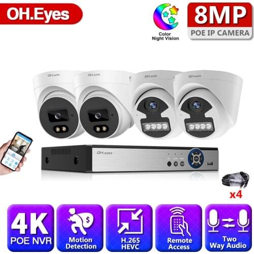 Security Camera System 4CH 4K 8MP HD POE NVR Kit CCTV Two Way Audio AI Face Detect Outdoor Video Surveillance IP Camera Set