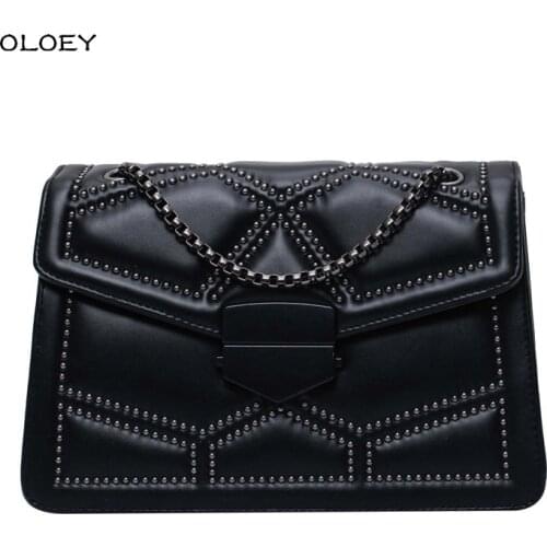 Rivet Chain Brand Designer PU Leather Crossbody Bags for Women 2021 Simple Fashion Shoulder Bag Female Luxury Small Handbags